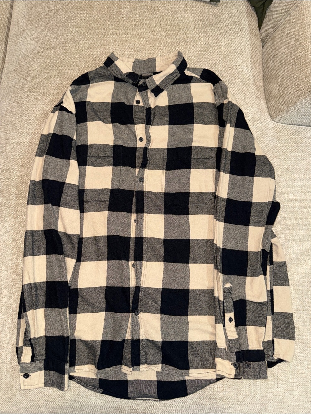 H&M Black and Cream Plaid Button-Down Shirt